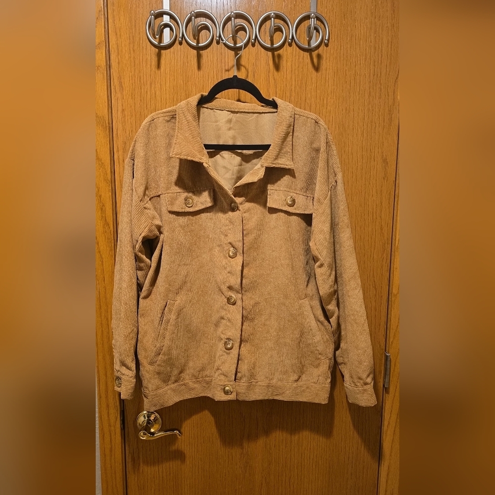 Women 2XL Khaki Ribbed Corduroy Lightweight Jacket Worn Once Excellent Condition